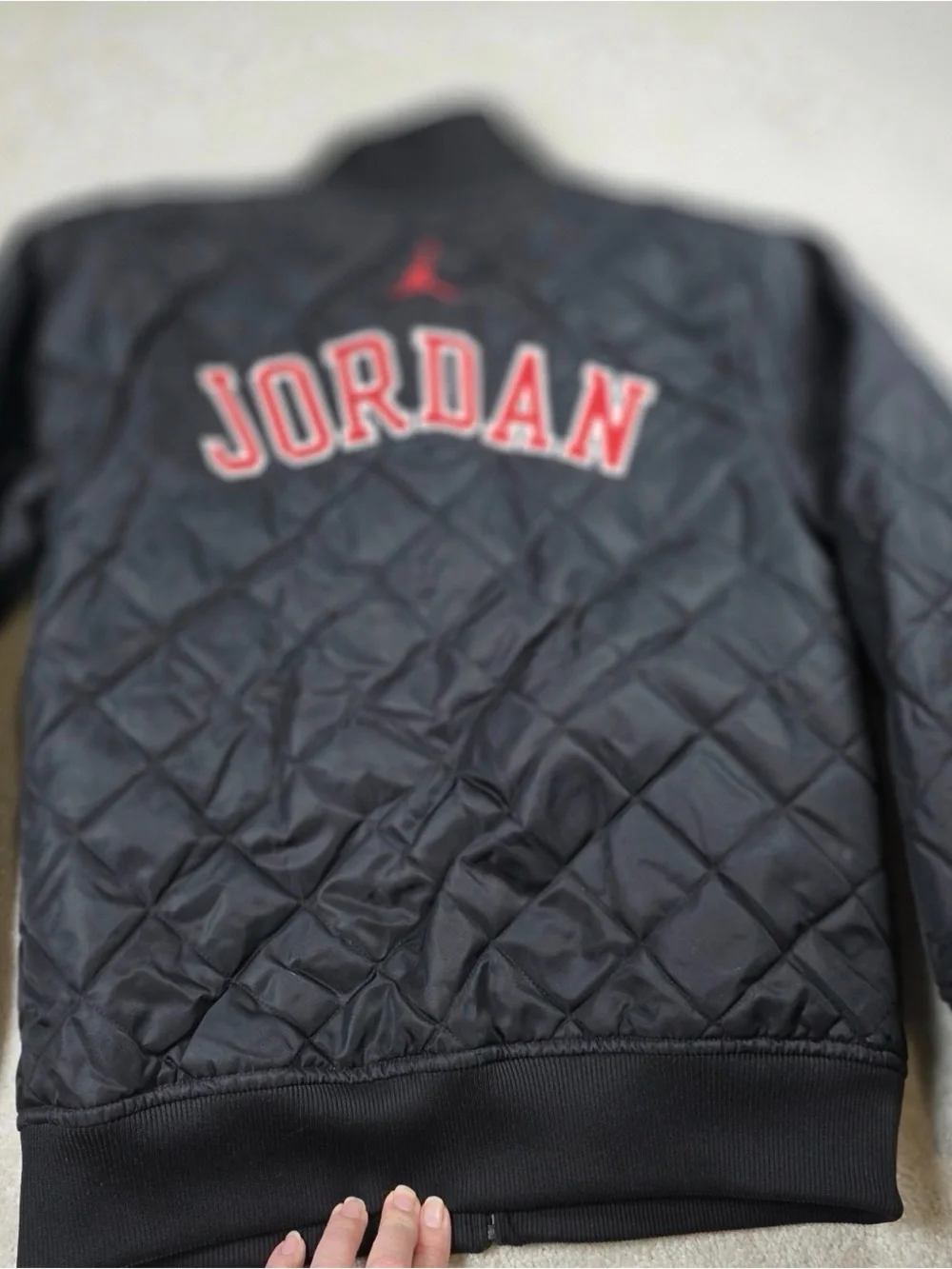 Jordan Quilted Varsity Jacket - Black with Red Accents